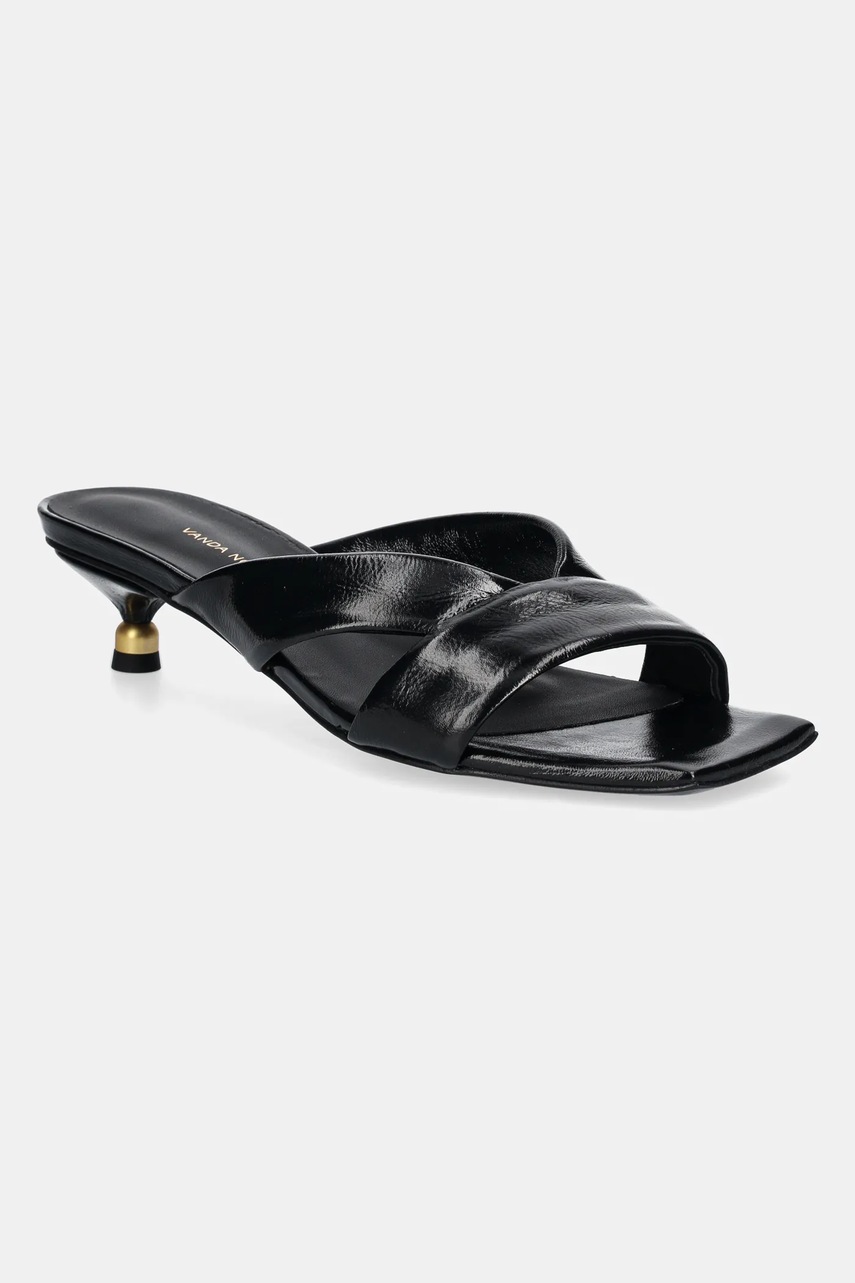 Vanda Novak papuci de piele Maya femei, culoarea negru, cu toc mic