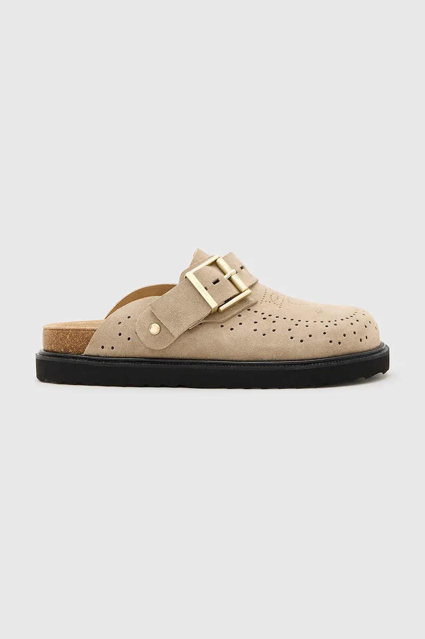 AllSaints papuci din piele Skye Mule culoarea bej, W046FC