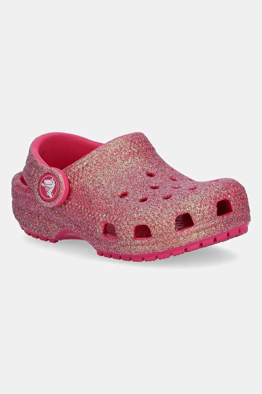 Crocs papuci CLASSIC IRIDESCENT GLITTER CLOG KIDS culoarea roz, 210985 Crocs papuci CLASSIC IRIDESCENT GLITTER CLOG KIDS culoarea roz, 210985