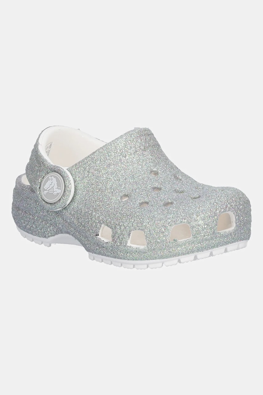 Crocs papuci CLASSIC IRIDESCENT GLITTER CLOG KIDS culoarea argintiu, 210985 Crocs papuci CLASSIC IRIDESCENT GLITTER CLOG KIDS culoarea argintiu, 210985