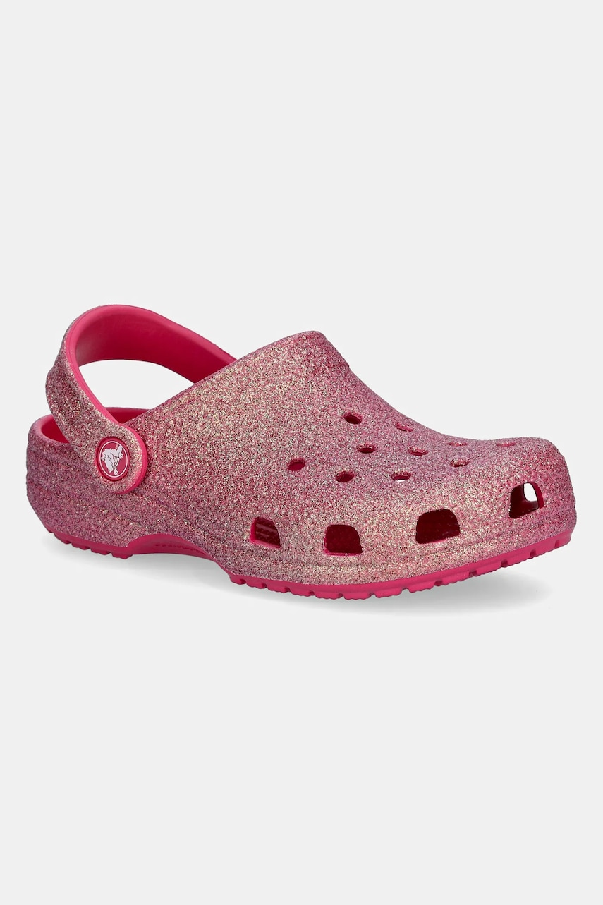 Crocs papuci CLASSIC IRIDESCENT GLITTER CLOG KIDS culoarea roz, 210986