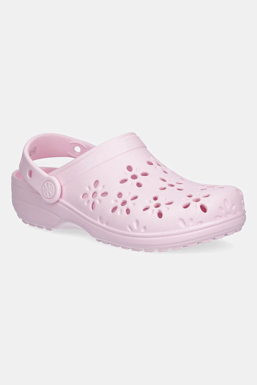 Crocs papuci CLASSIC FLORAL CUT OUT CLOG KIDS culoarea roz, 210943