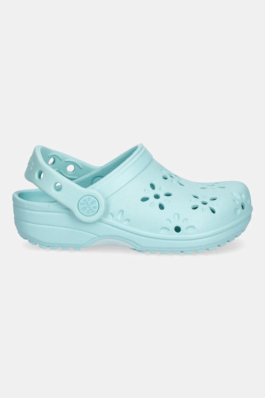 Шлепанцы Crocs CLASSIC FLORAL CUT OUT CLOG KIDS цвет бирюзовый 210943 Шлепанцы Crocs CLASSIC FLORAL CUT OUT CLOG KIDS цвет бирюзовый 210943