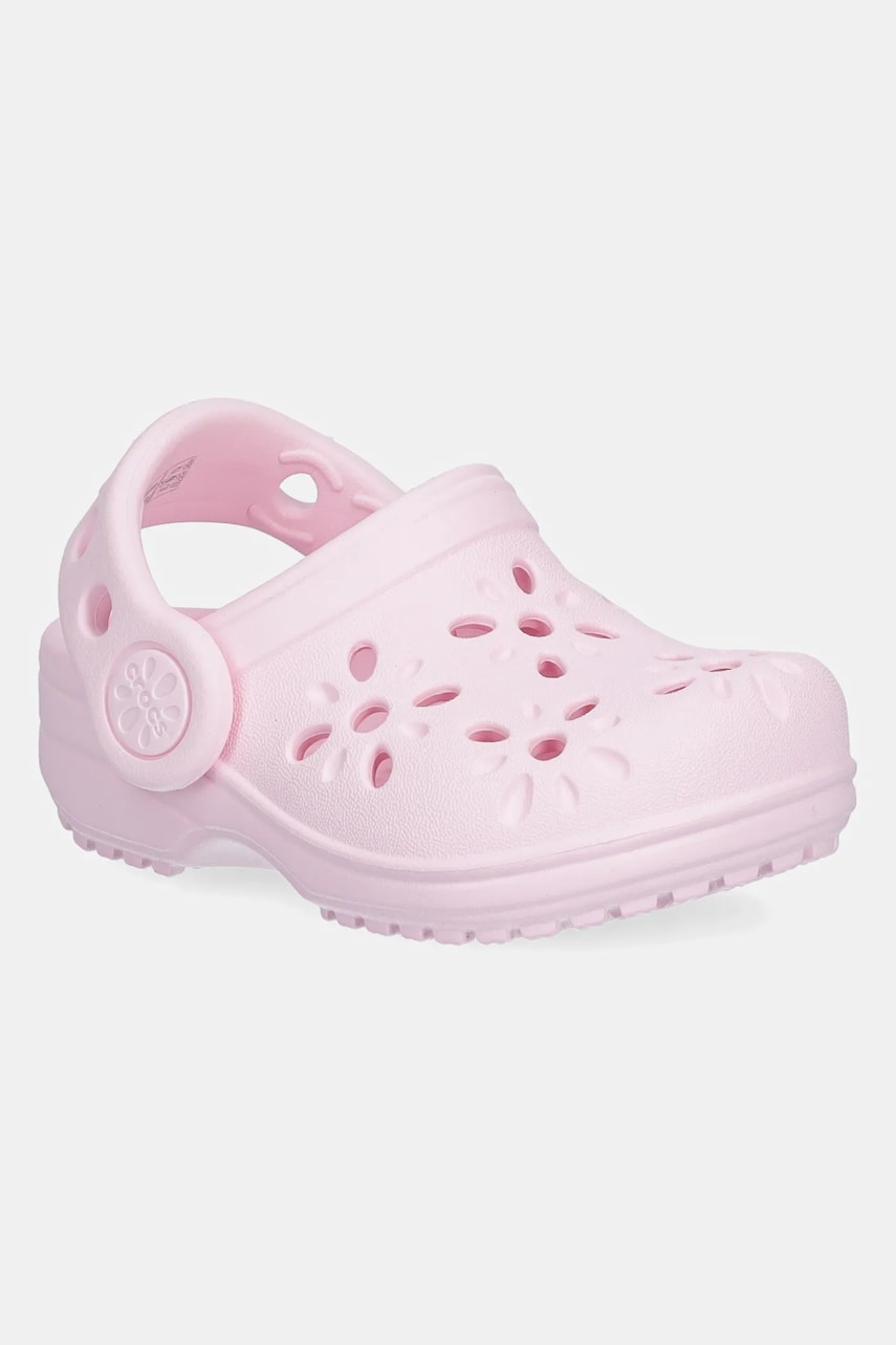 Crocs papuci CLASSIC FLORAL CUT OUT CLOG KIDS culoarea roz, 210944