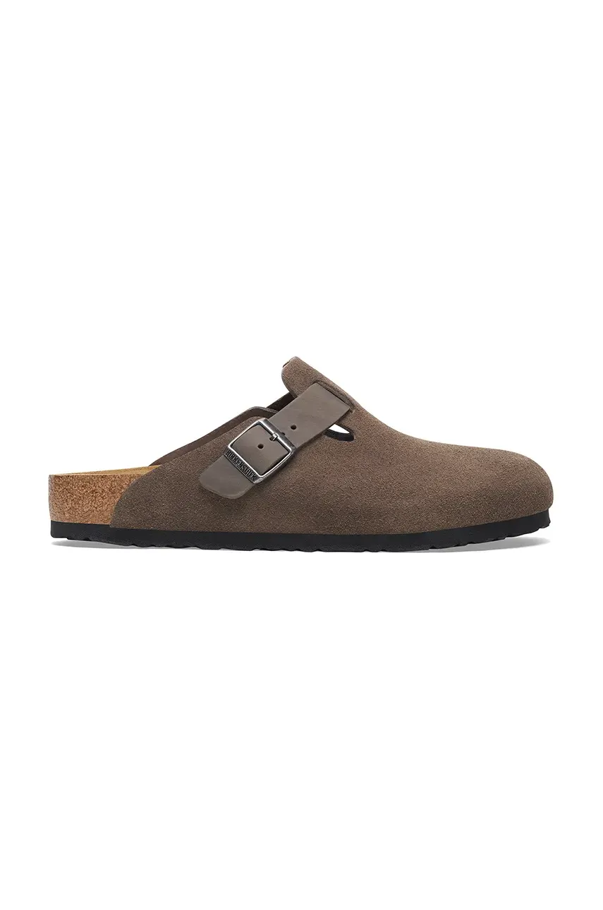 Замшевые шлепанцы Birkenstock Boston мужские цвет зелёный 1029210 Замшевые шлепанцы Birkenstock Boston мужские цвет зелёный 1029210