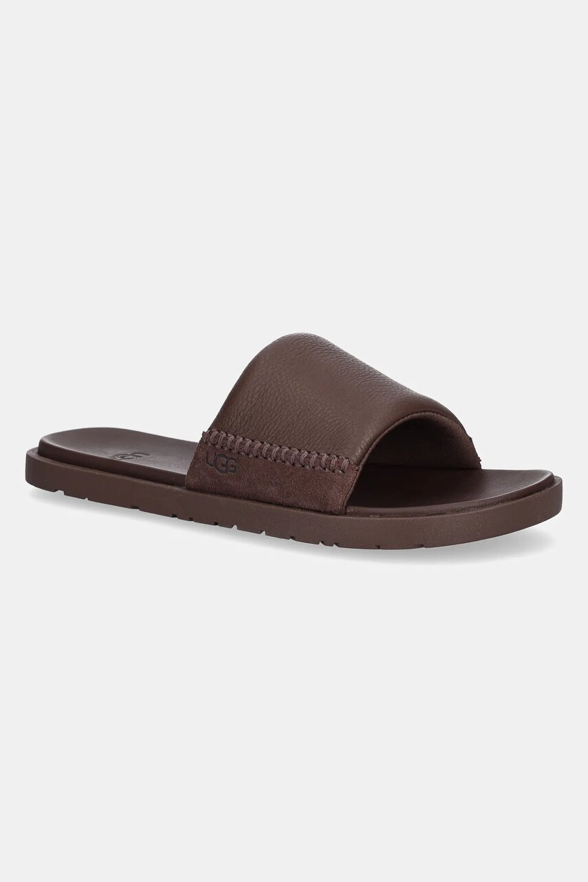 Levně Kožené pantofle UGG Seaside II Slide pánské, hnědá barva, 1166593-LUG