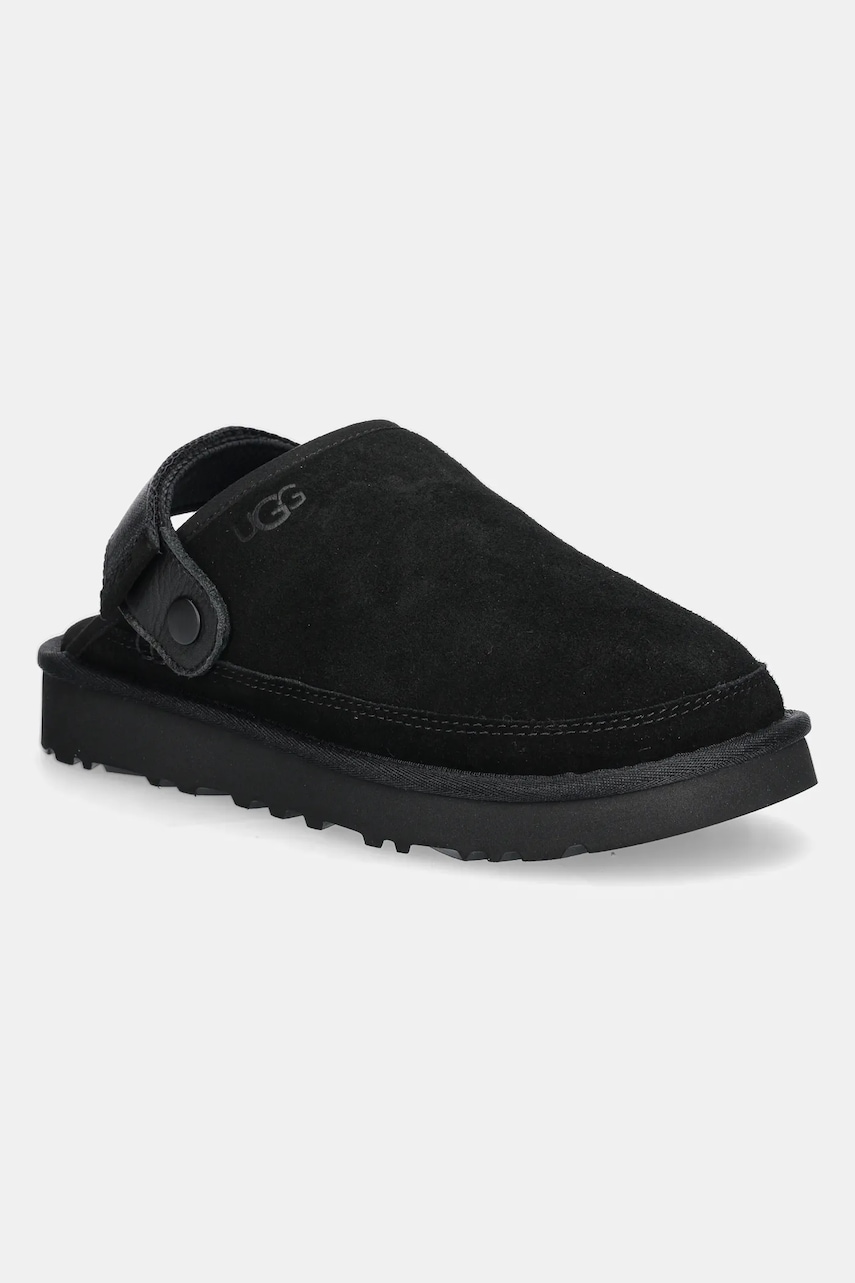 UGG papuci din piele Goldencoast Clog II barbati, culoarea negru, 1166915-BLK