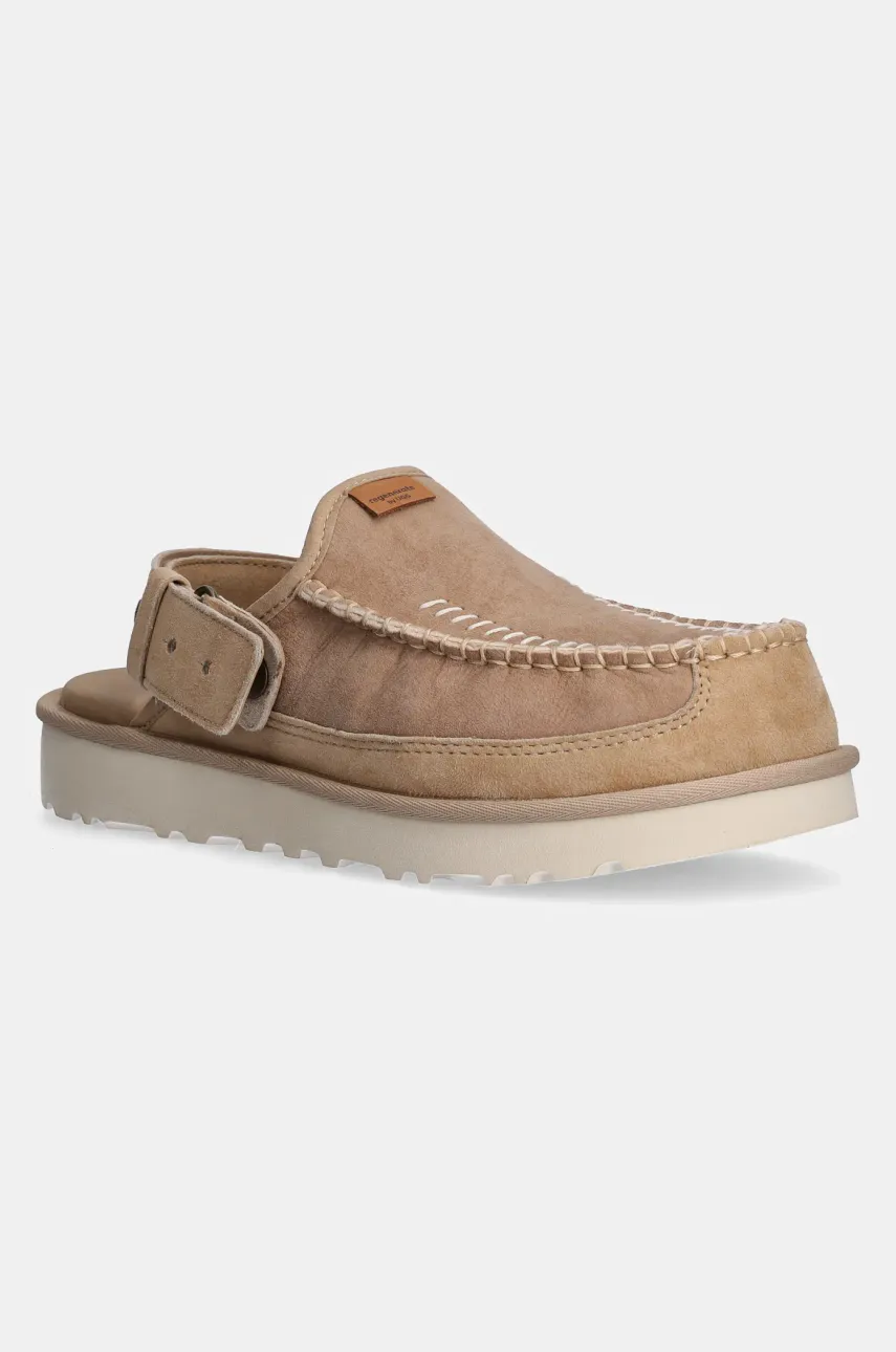 UGG papuci din piele Goldencoast Clog Regenerate barbati, culoarea bej, 1169491-SAN