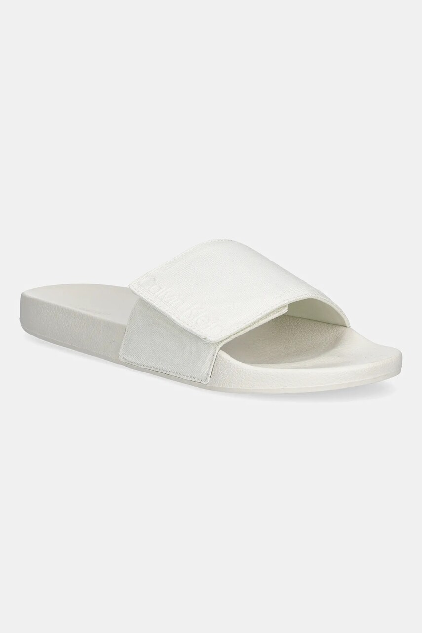 Levně Pantofle Calvin Klein ADJ POOL SLIDE CANVAS LOGO pánské, béžová barva, HM0HM01749