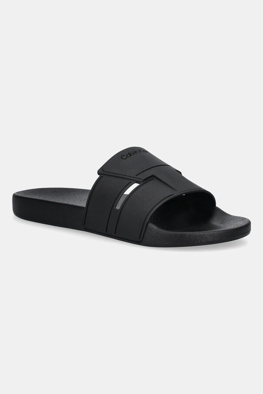 Levně Pantofle Calvin Klein POOL SLIDE DOUBLE T pánské, černá barva, HM0HM01752