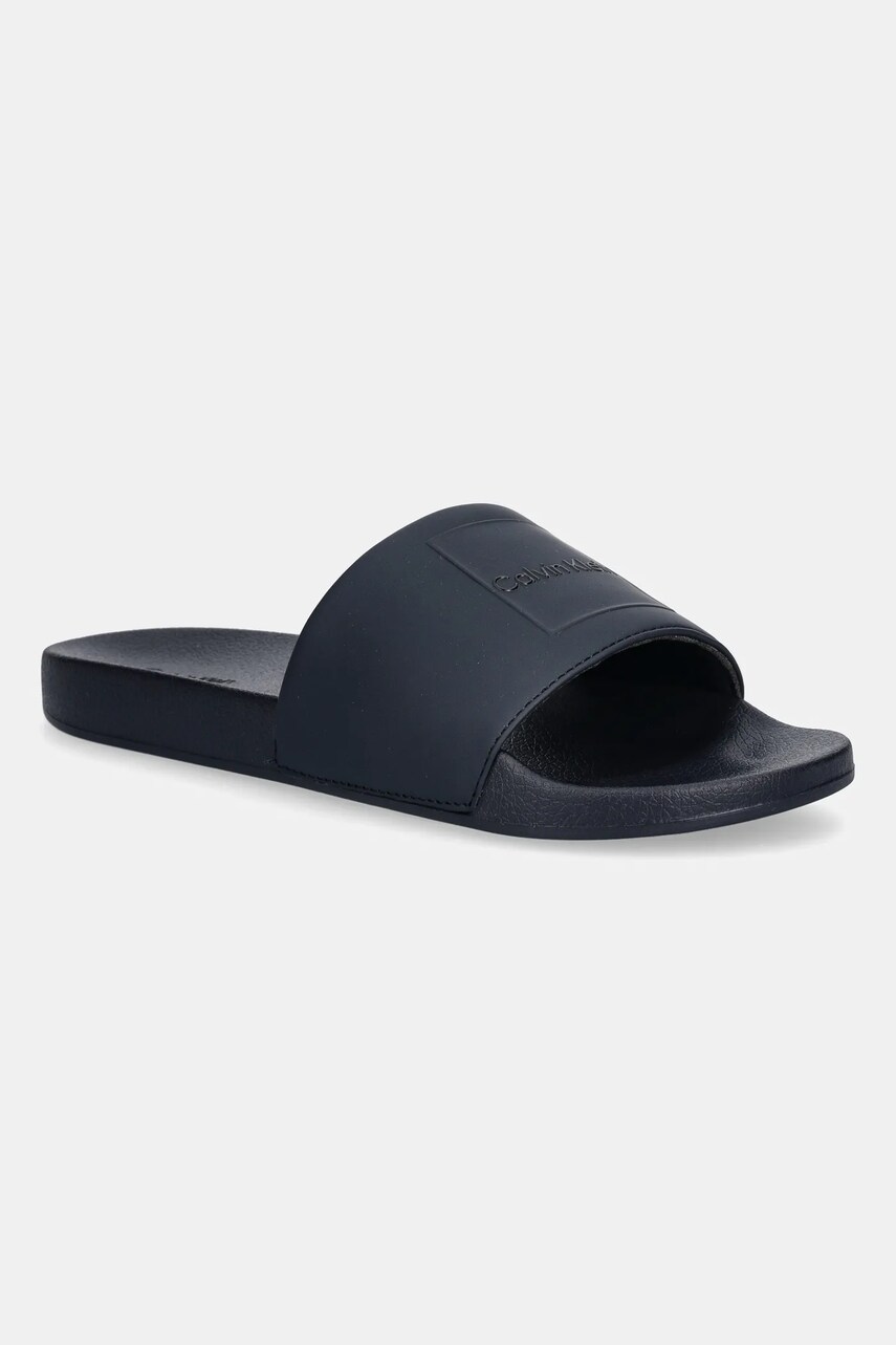 Levně Pantofle Calvin Klein POOL SLIDE W/ CK SQUARE pánské, tmavomodrá barva, HM0HM01754