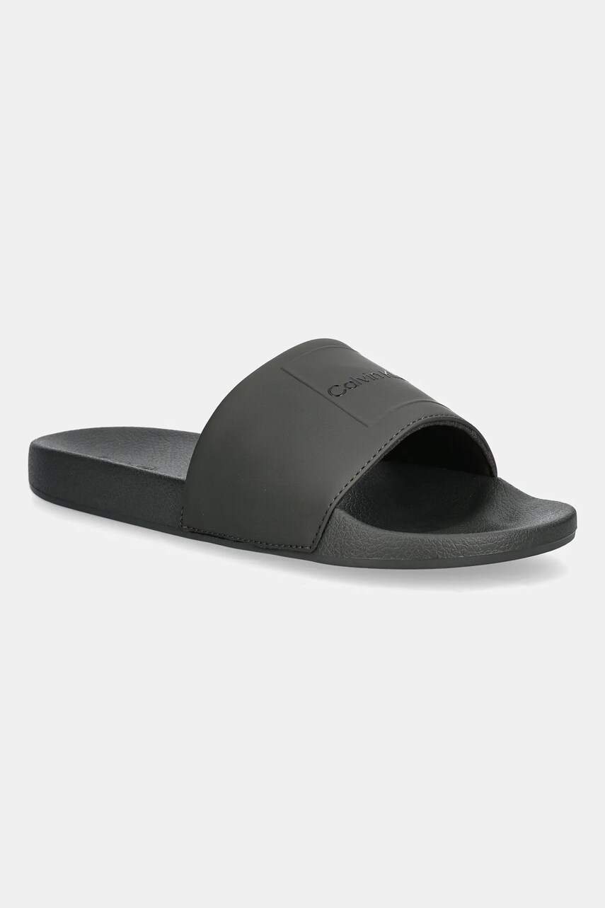 Levně Pantofle Calvin Klein POOL SLIDE W/ CK SQUARE pánské, zelená barva, HM0HM01754