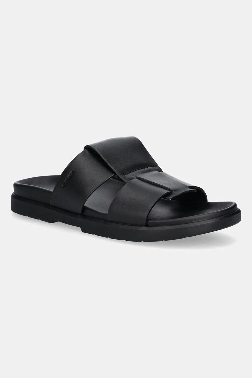 Levně Pantofle Calvin Klein LUG SANDAL DOUBLE T LTH pánské, černá barva, HM0HM01734