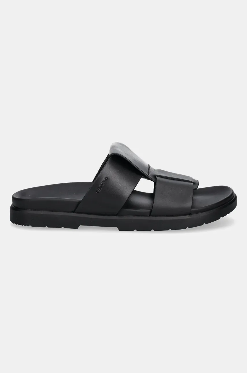Шлепанцы Calvin Klein LUG SANDAL DOUBLE T LTH мужские цвет чёрный HM0HM01734 Шлепанцы Calvin Klein LUG SANDAL DOUBLE T LTH мужские цвет чёрный HM0HM01734