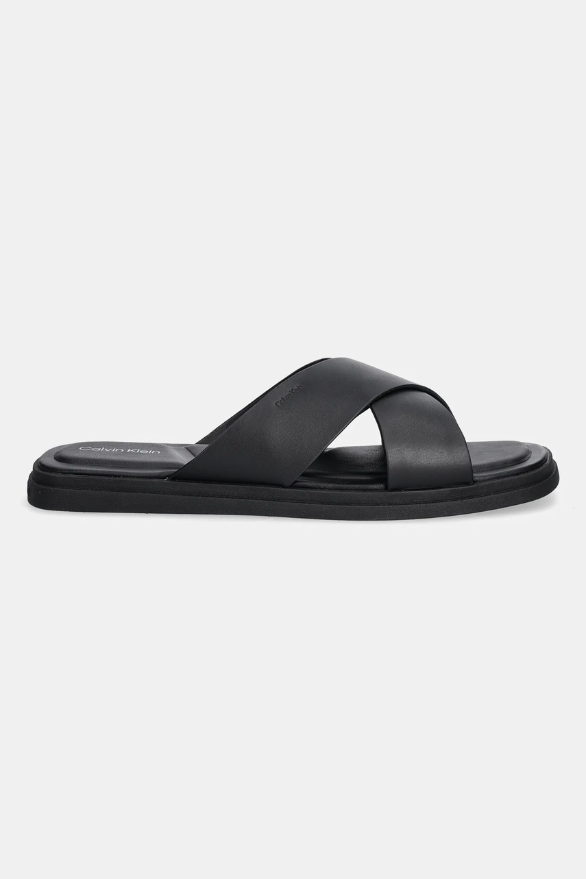 Кожаные шлепанцы Calvin Klein CRISS CROSS SANDAL цвет чёрный HM0HM01737