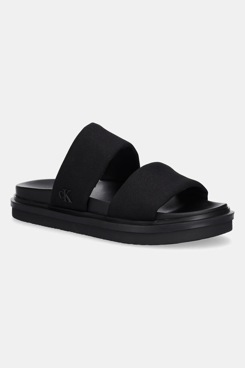 Levně Pantofle Calvin Klein Jeans FLAT MOLDED DBL BAR SANDAL CV pánské, černá barva, YM0YM01222