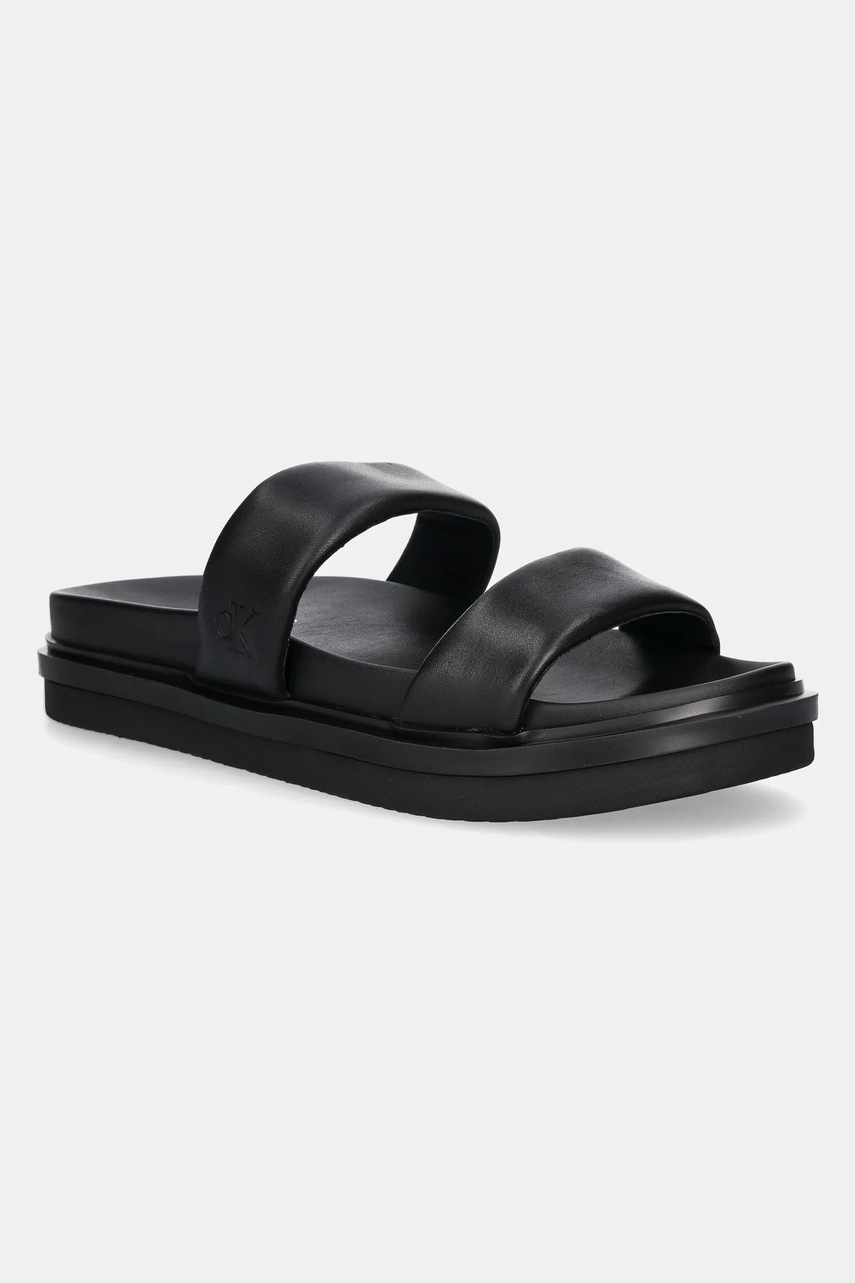 Levně Pantofle Calvin Klein Jeans FLAT MOLDED DOUBLEBAR SANDAL LTH pánské, černá barva, YM0YM01226
