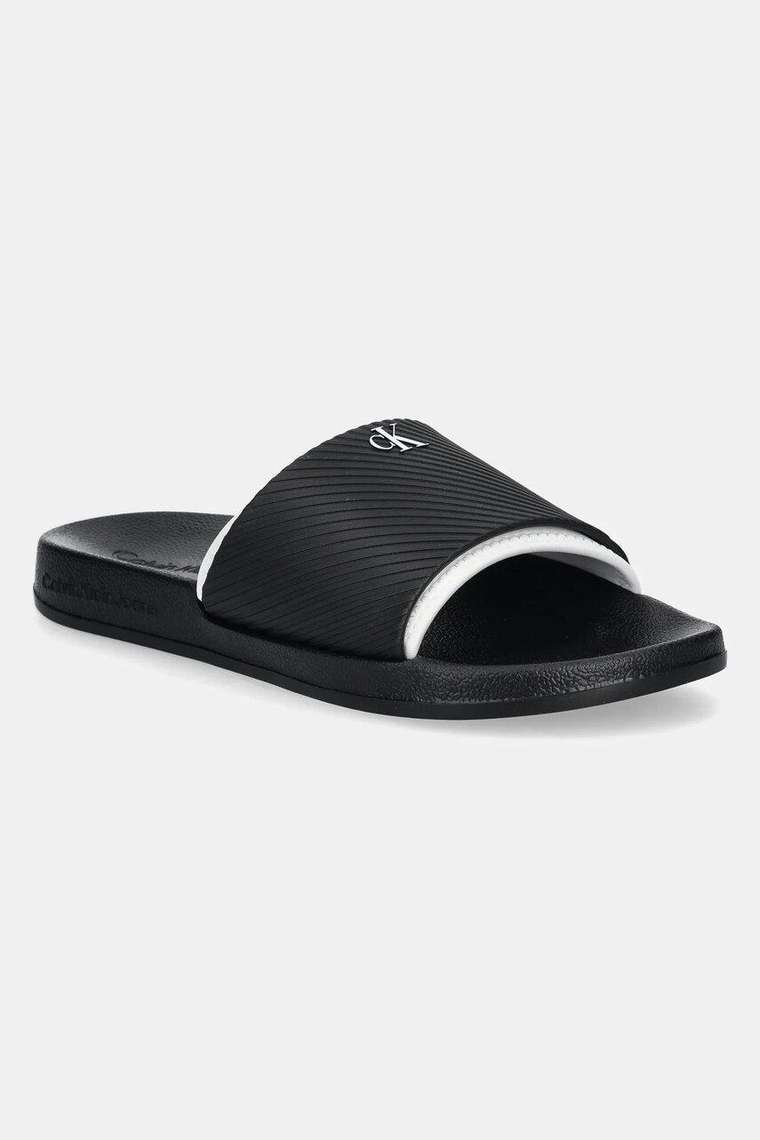 Levně Pantofle Calvin Klein Jeans SLIDE RUBBER NEOPRENE TEXT pánské, černá barva, YM0YM01234