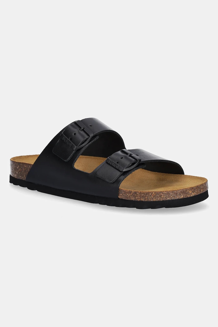 Scholl slapi de piele JULIEN barbati, culoarea negru, F300761004 Scholl slapi de piele JULIEN barbati, culoarea negru, F300761004