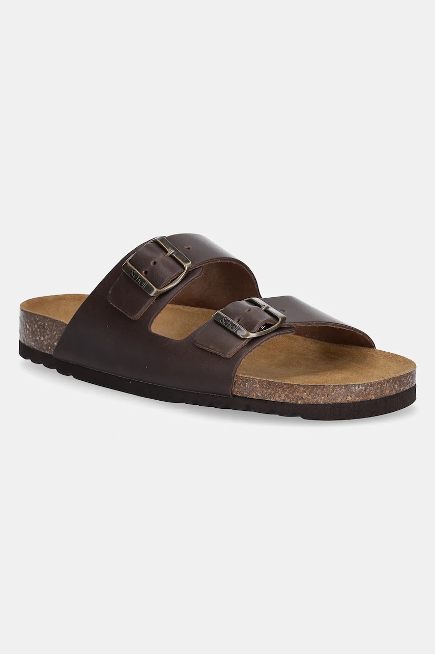 Scholl slapi de piele JULIEN barbati, culoarea maro, F300761590 Scholl slapi de piele JULIEN barbati, culoarea maro, F300761590