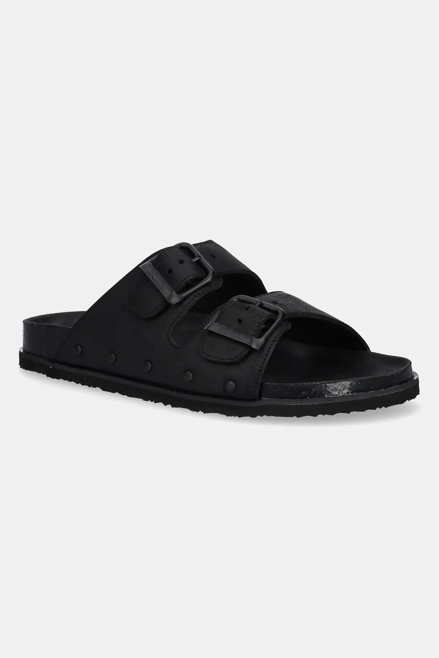 Scholl papuci din nubuc NOLAN barbati, culoarea negru, F322801004