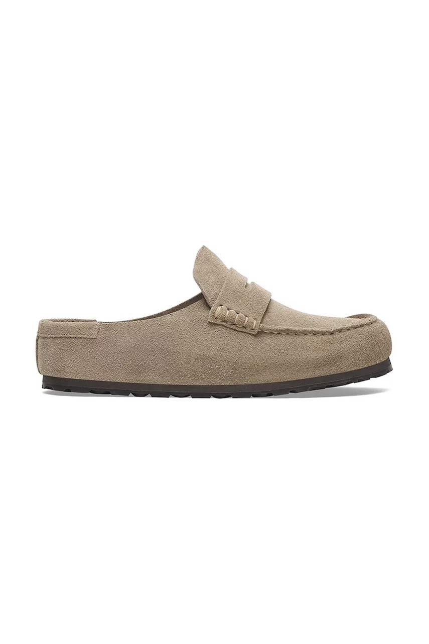 Birkenstock papuci din piele Naples Wrapped LEVE bărbați, culoarea bej, 1029675
