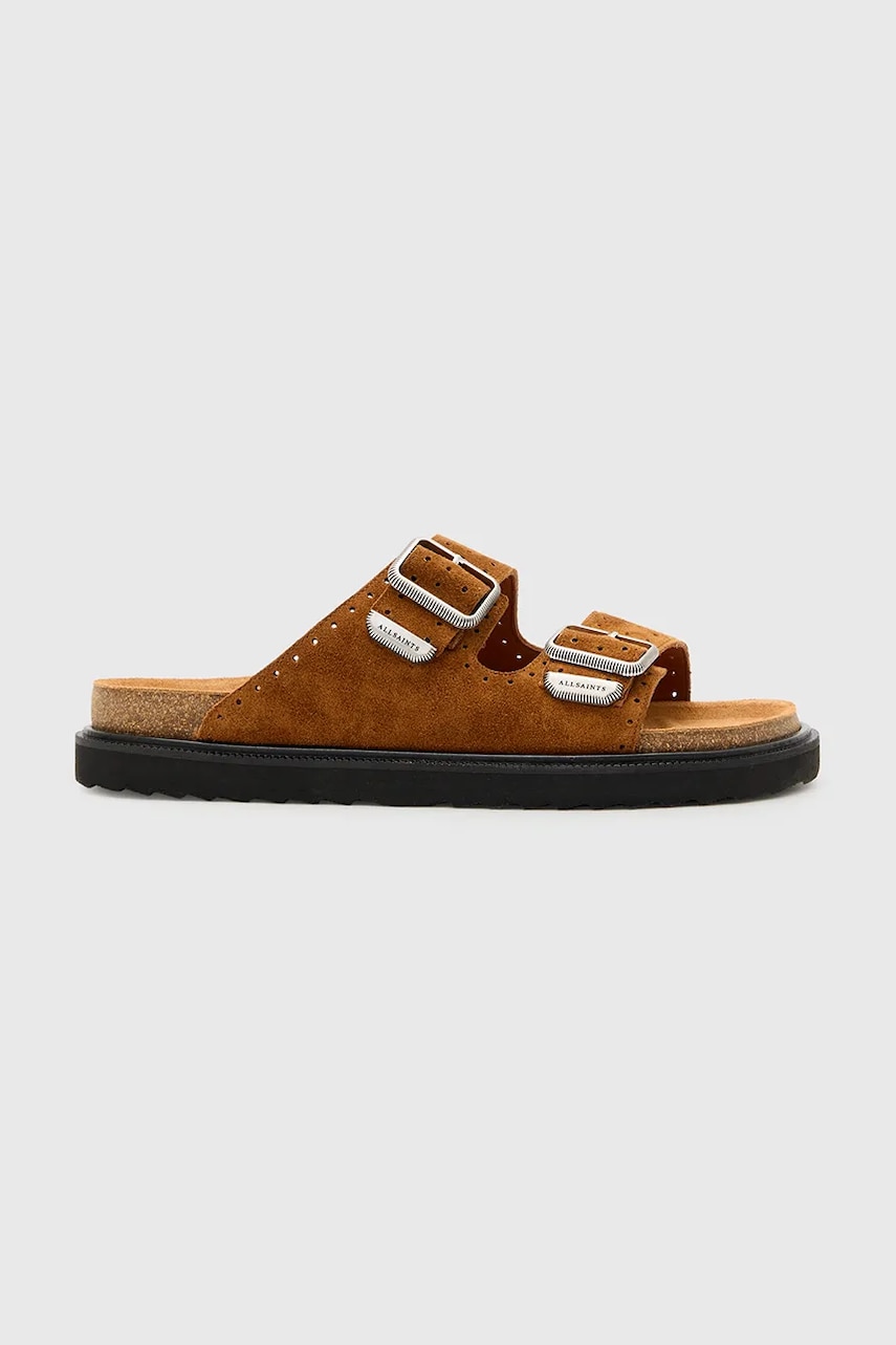 AllSaints papuci din piele Randal Sandal culoarea maro, M002FC