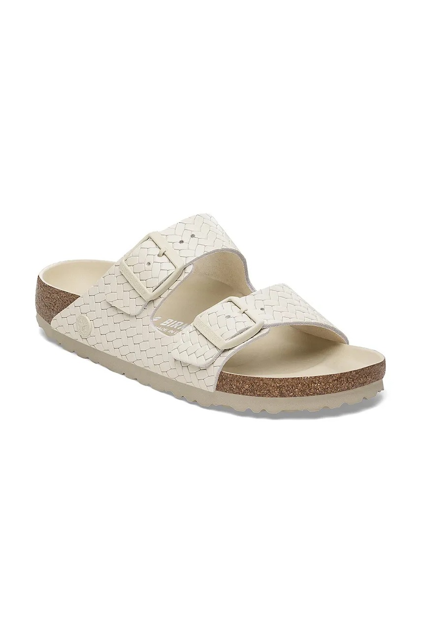 Кожаные шлепанцы Birkenstock Arizona Woven Emboss цвет бежевый 1029172 Кожаные шлепанцы Birkenstock Arizona Woven Emboss цвет бежевый 1029172
