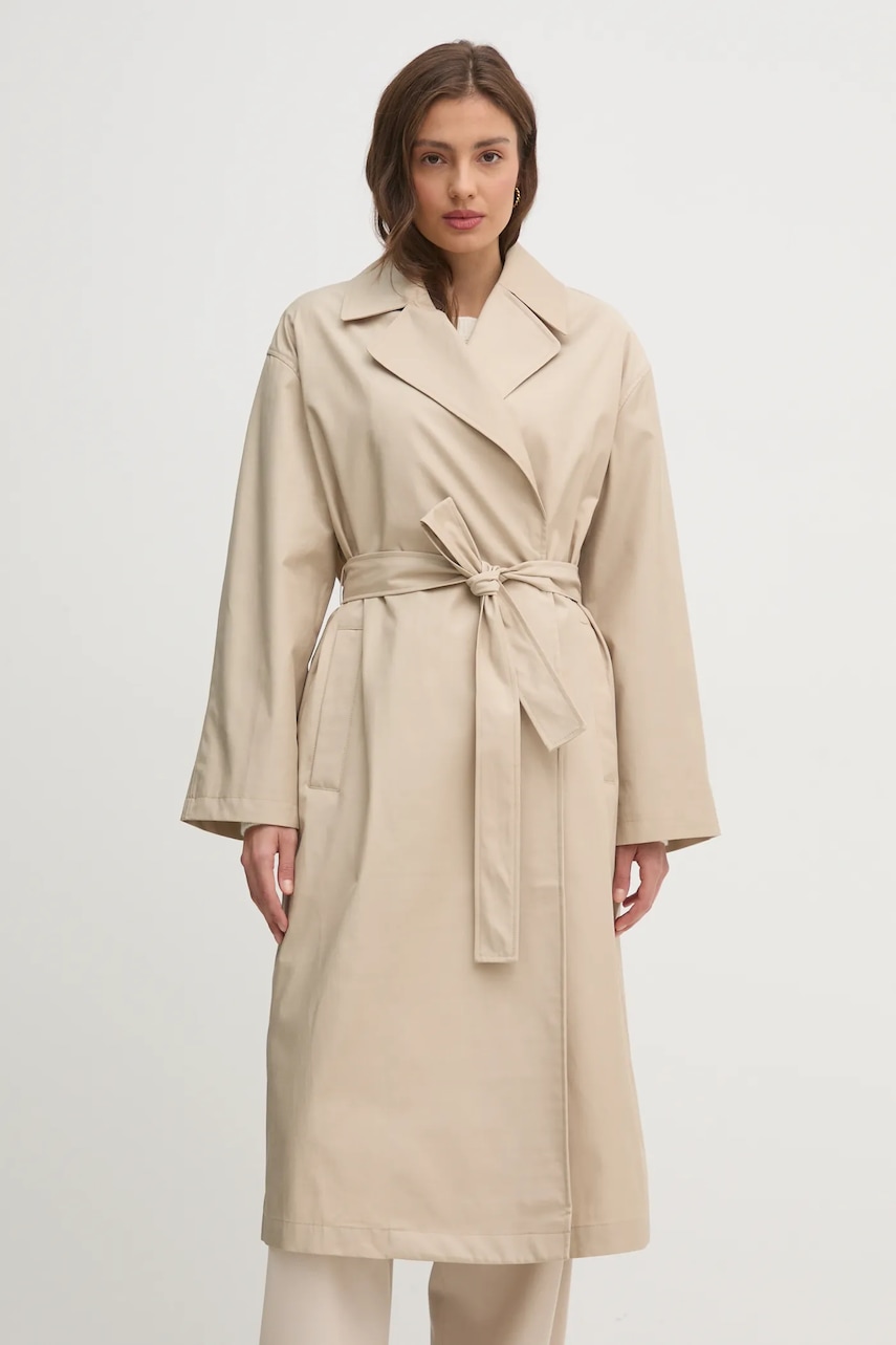 Calvin Klein trencz damski kolor beżowy przejściowy oversize 00040WL546