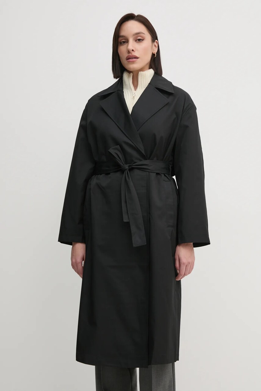 Levně Trench kabát Calvin Klein dámský, černá barva, přechodný, oversize, 00040WL546