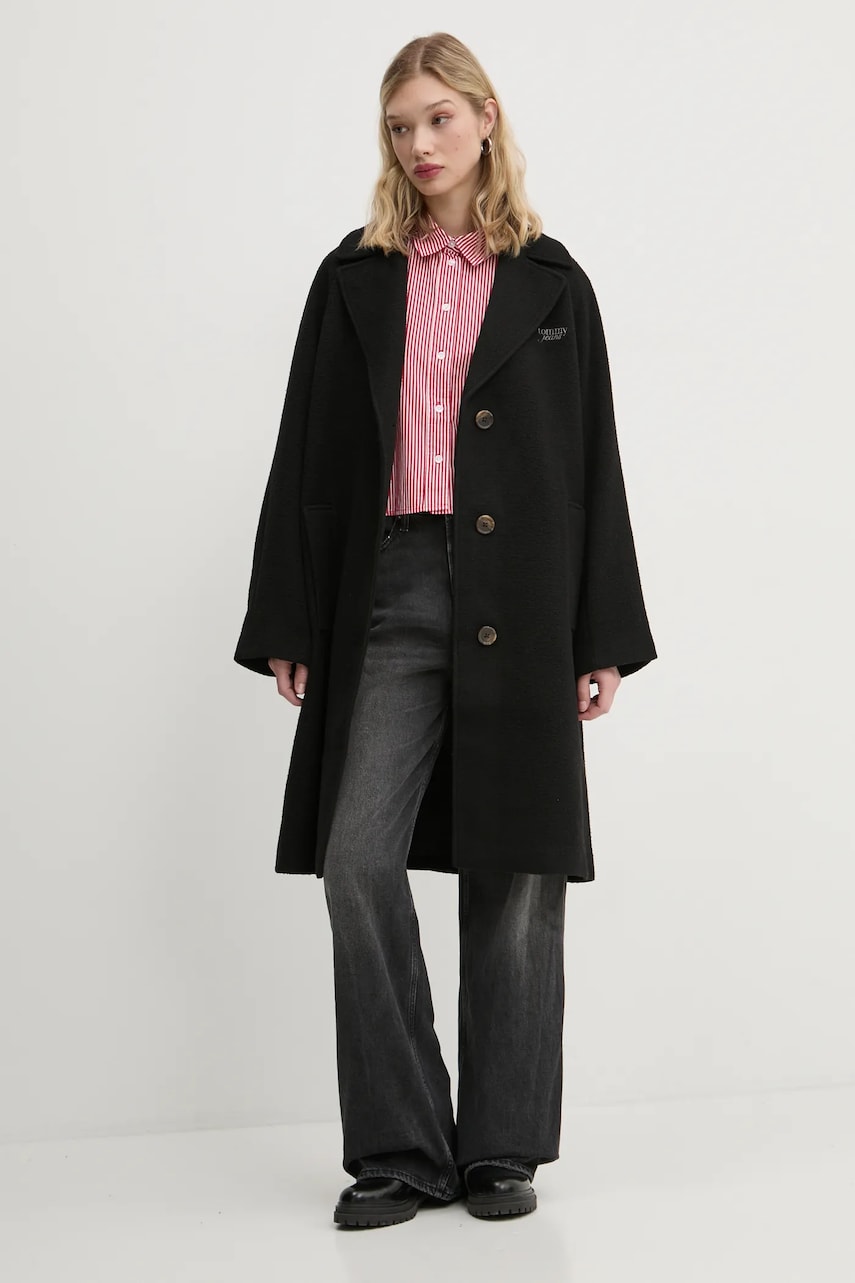 Пальто с примесью шерсти Tommy Jeans цвет чёрный переходное oversize DW0DW20166 Пальто с примесью шерсти Tommy Jeans цвет чёрный переходное oversize DW0DW20166