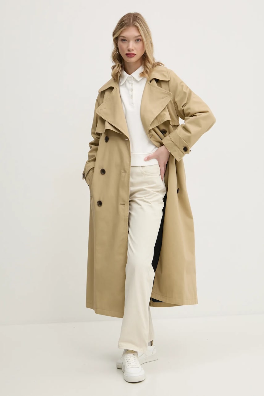 Bavlněný trenčkot Tommy Jeans béžová barva, DW0DW20280