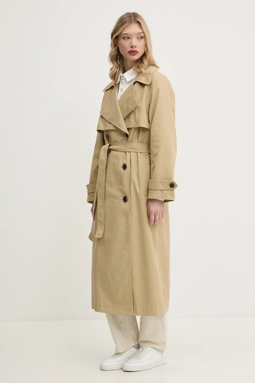 Хлопковый тренч Tommy Jeans цвет бежевый переходной DW0DW20280 Хлопковый тренч Tommy Jeans цвет бежевый переходной DW0DW20280