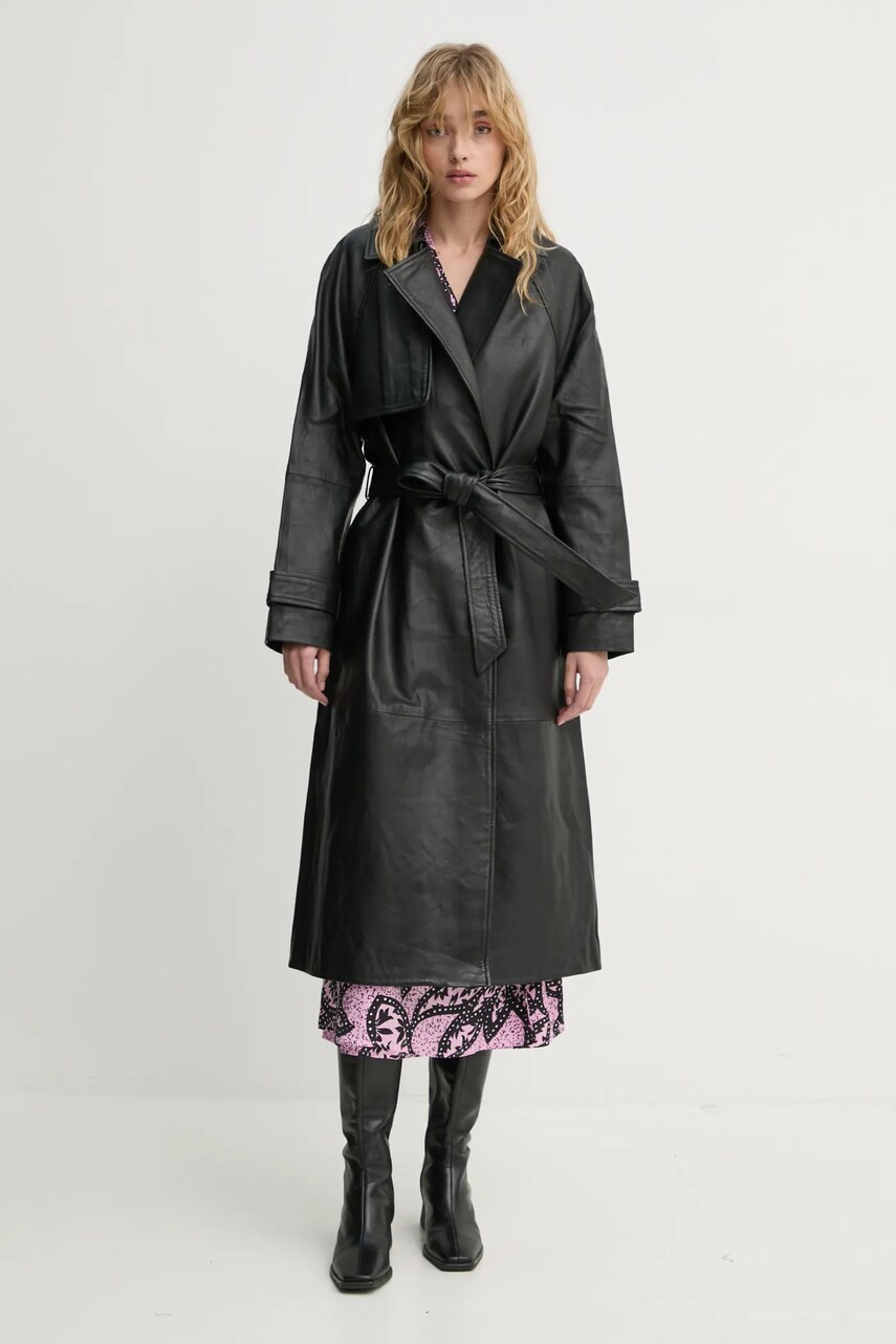Bruuns Bazaar palton de piele femei, culoarea negru, de tranzitie, BBW4323