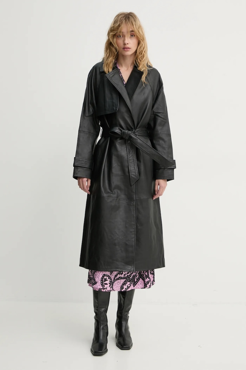 Bruuns Bazaar palton de piele femei, culoarea negru, de tranzitie, BBW4323