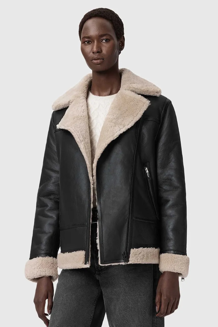 AllSaints geacă de piele SOLA culoarea negru, W120LB