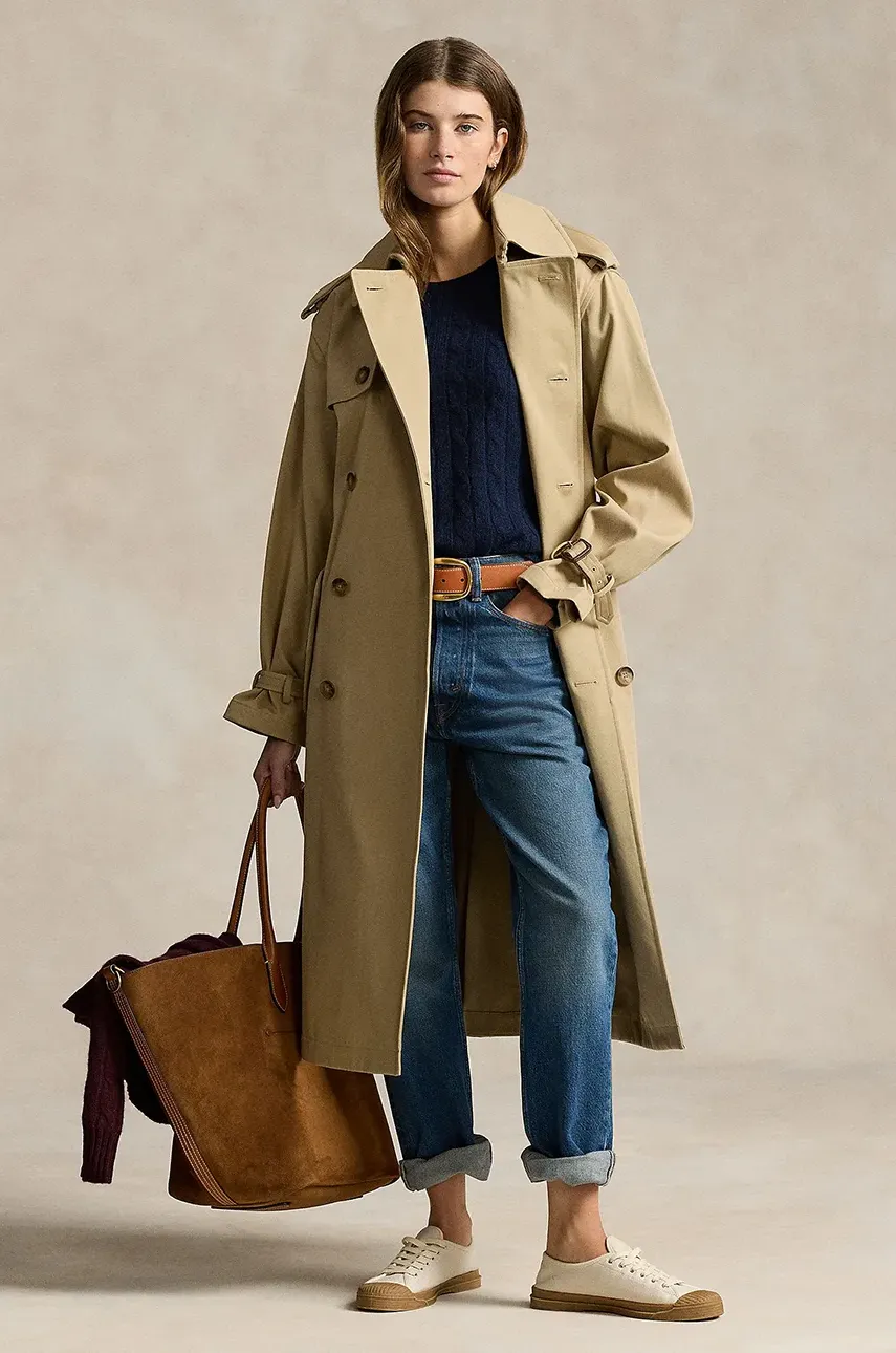 Bavlněný trenčkot Polo Ralph Lauren béžová barva, 211910358