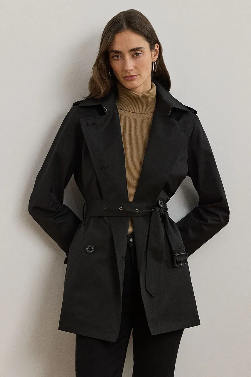 Levně Kabát Lauren Ralph Lauren dámský, černá barva, přechodný, dvouřadový, 297967126