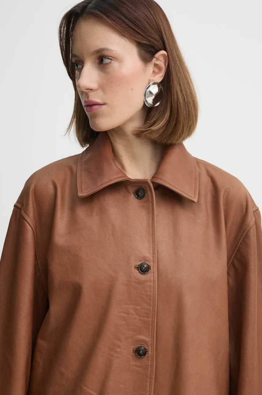Кожаный плащ Herskind Halston женский цвет коричневый переходной 5470175 Кожаный плащ Herskind Halston женский цвет коричневый переходной 5470175