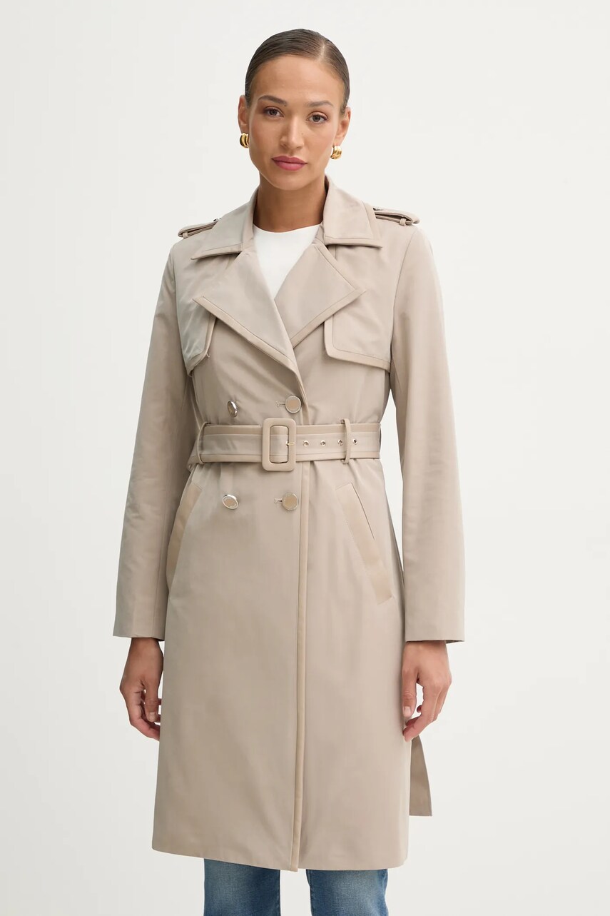 Levně Trench kabát Guess dámský, béžová barva, přechodný, W5RL14 WGWD2