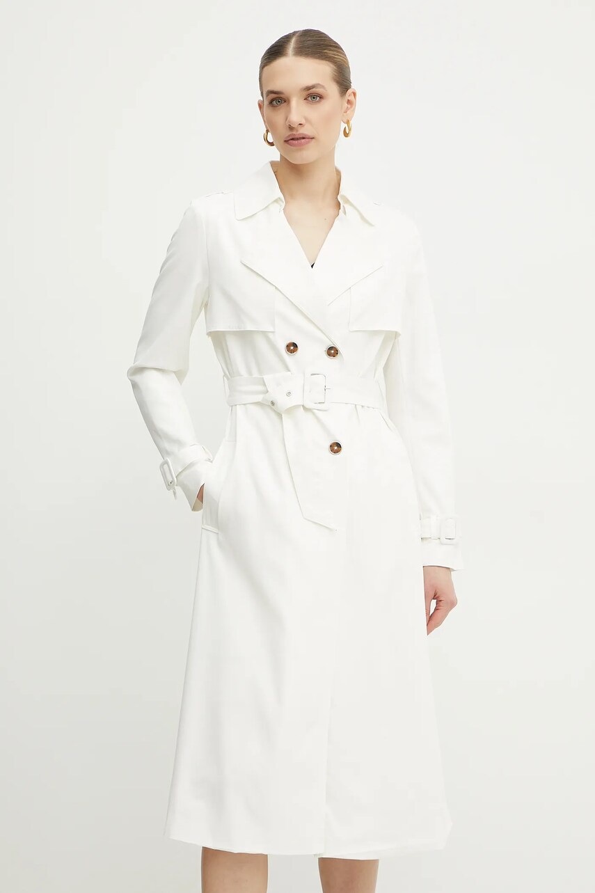 Levně Trench kabát Guess dámský, béžová barva, přechodný, dvouřadový, W5RL15 WGYM2