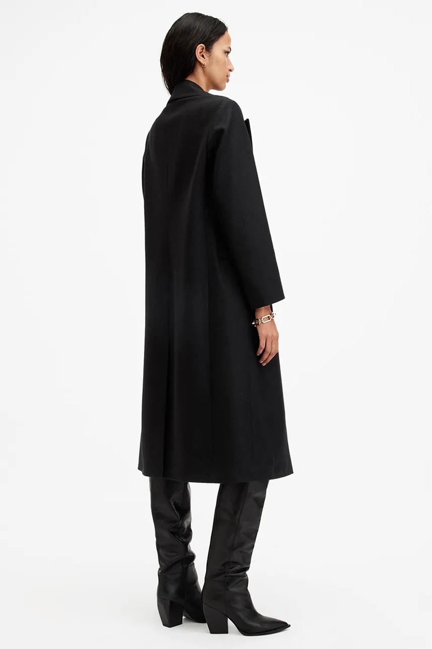 Вовняне пальто AllSaints SIMONE колір чорний перехідне двобортне W052OB 