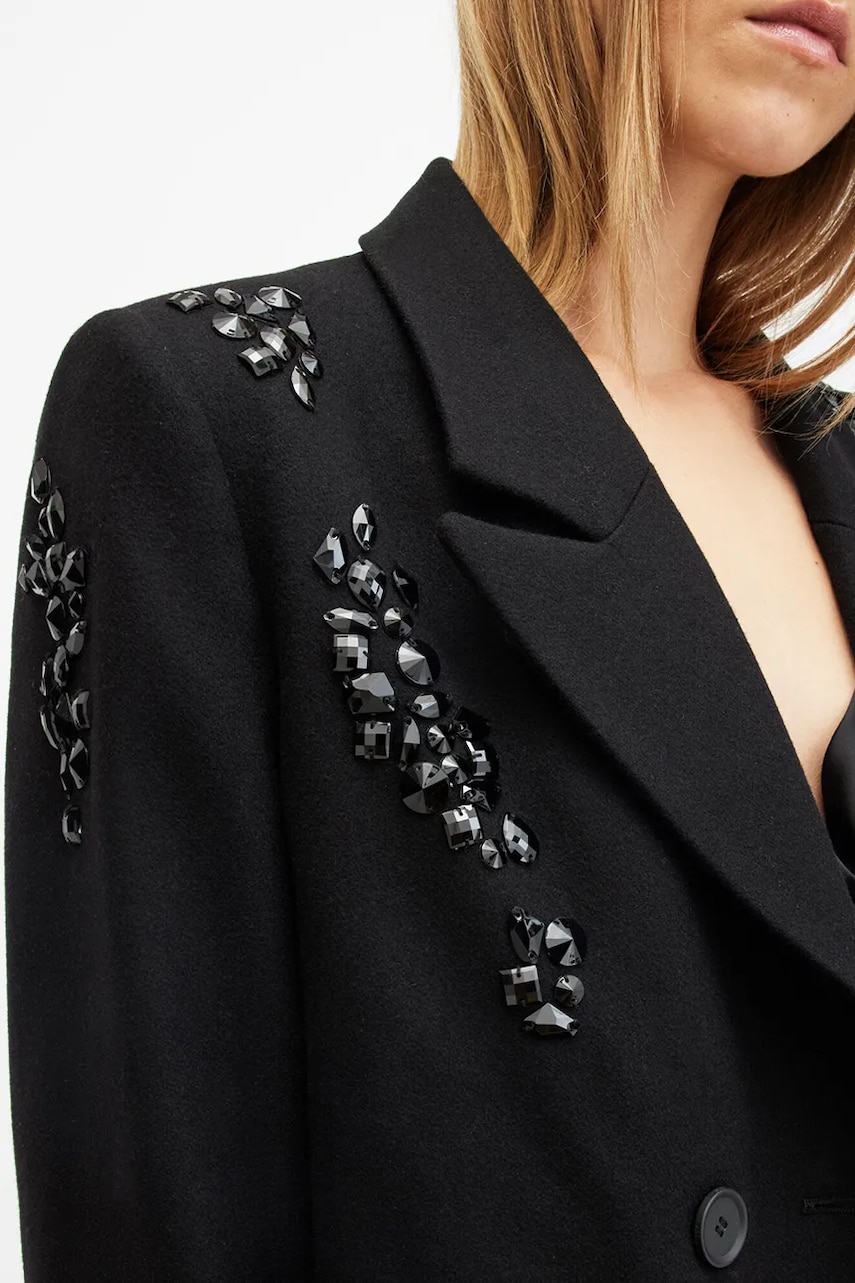 Шерстяное пальто AllSaints ELLEN цвет чёрный переходное двубортное W092OB Шерстяное пальто AllSaints ELLEN цвет чёрный переходное двубортное W092OB