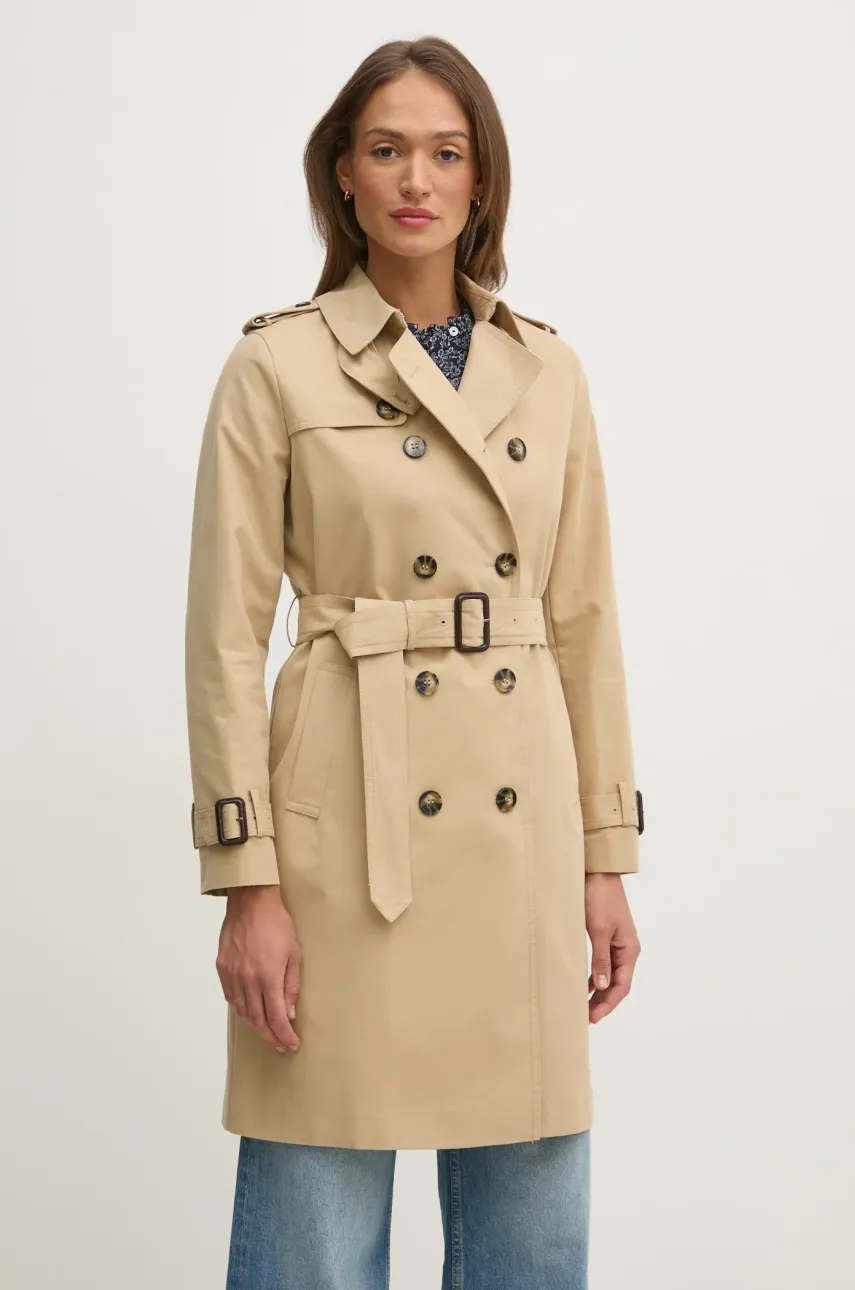 Sisley trenci femei, culoarea bej, de tranzitie, cu doua randuri de nasturi, 2KVRLN05E
