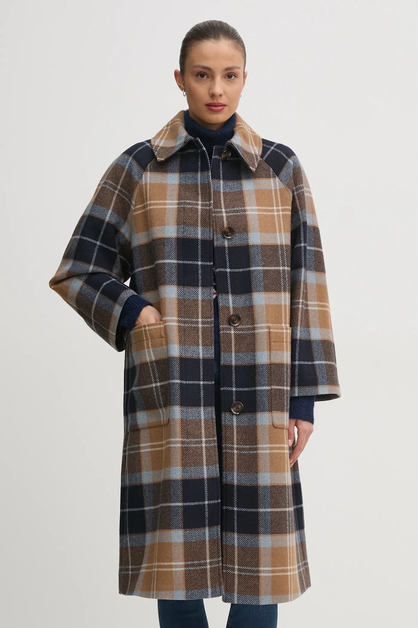Barbour palton de lana culoarea maro, de tranzitie, oversize, LWO0243BE31 Barbour palton de lana culoarea maro, de tranzitie, oversize, LWO0243BE31