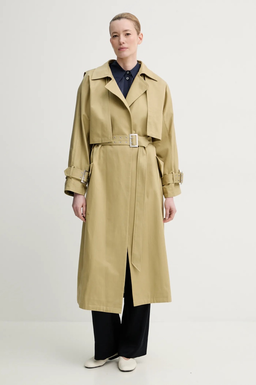 Тренч Gestuz жіночий колір зелений перехідний oversize 10910076 
