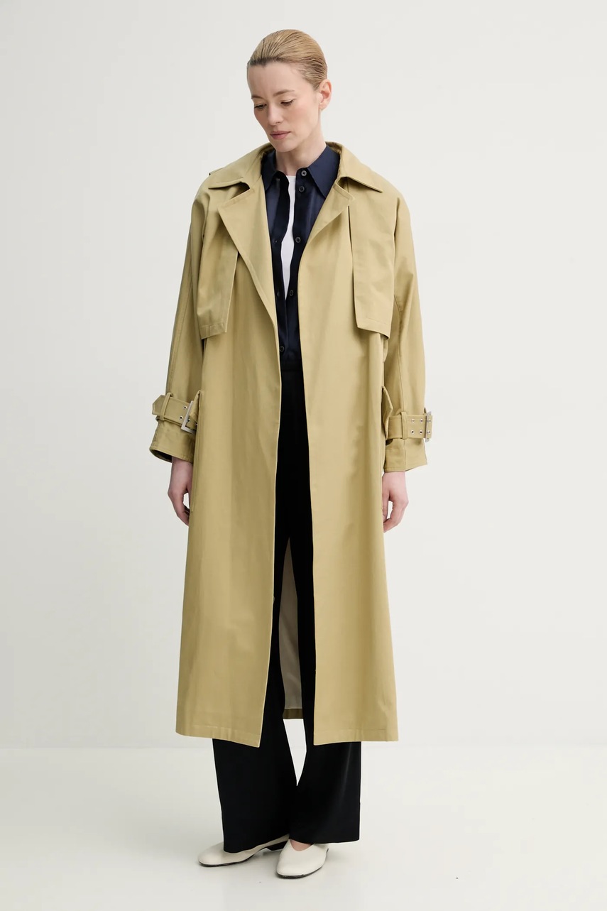 Тренч Gestuz жіночий колір зелений перехідний oversize 10910076 