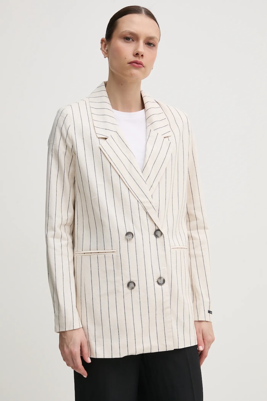 Pepe Jeans sacou de in HANNAH culoarea bej, cu doua randuri de nasturi, modelator, PL402589 Pepe Jeans sacou de in HANNAH culoarea bej, cu doua randuri de nasturi, modelator, PL402589
