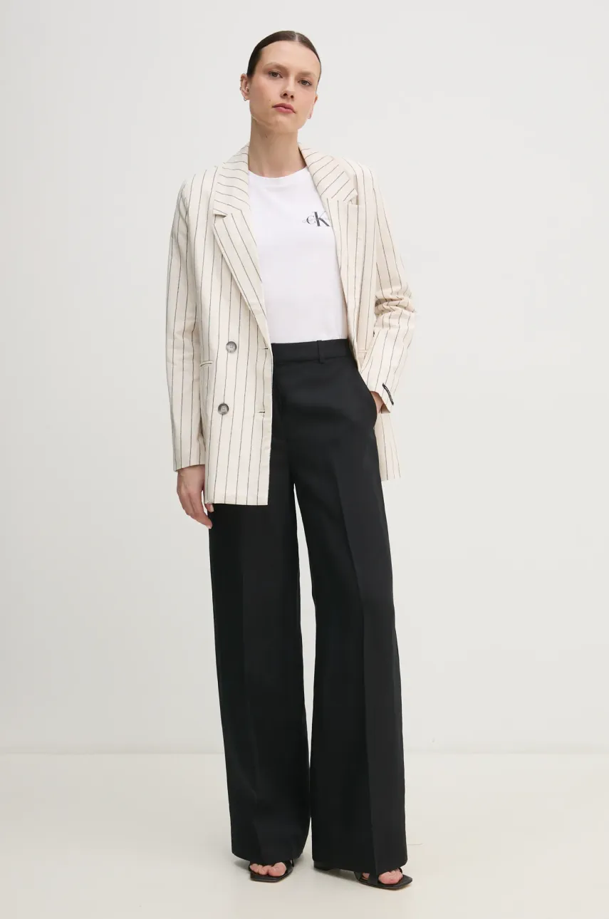 Льняной жакет Pepe Jeans HANNAH цвет бежевый двубортный узор PL402589 Льняной жакет Pepe Jeans HANNAH цвет бежевый двубортный узор PL402589