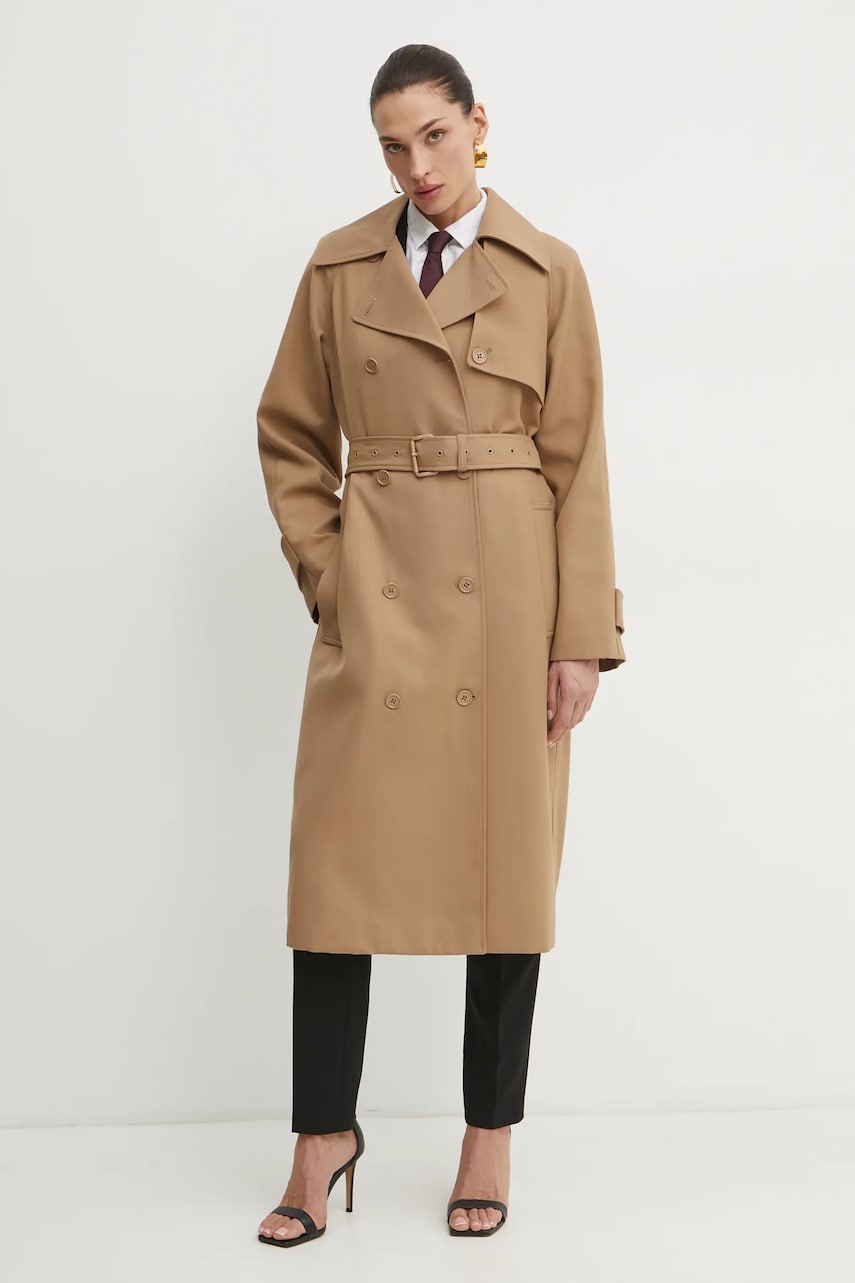 MICHAEL Michael Kors trenci cu amestec de lână culoarea bej, de tranzitie, cu doua randuri de nasturi, MR520EXBQZ